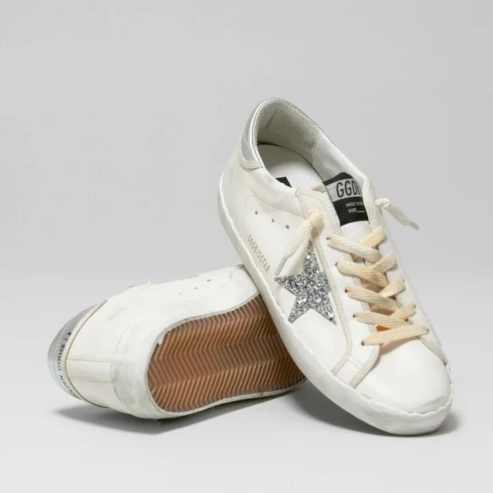 Golden Goose Superstar Sneaker in White Leather/Silver/Glitter Sz 40 New in Box - Picture 15 of 15